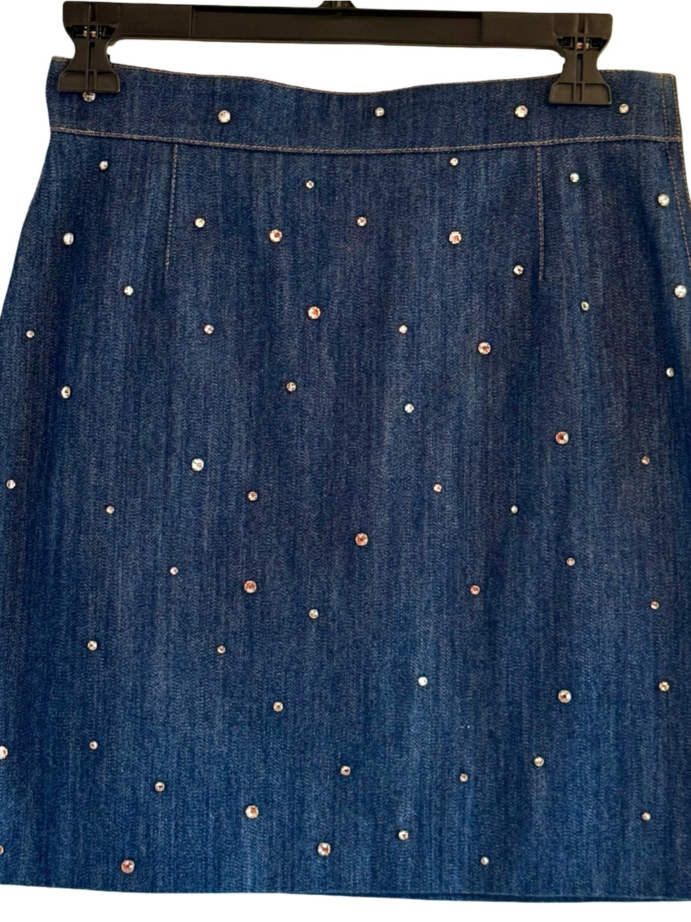 Miu Miu Dark Blue Denim Pencil Skirt with Rhinestones
